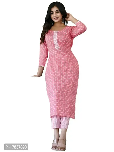 Stylish Womens Cotton Blend Staright Printed Kurta With Pant-thumb0