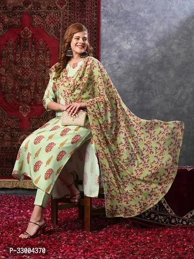 Stylish Green Rayon Floral Kurta Bottom and Dupatta Set For Women-thumb0