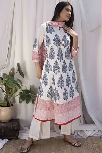 Stylish White Rayon Printed Kurta Bottom and Dupatta Set For Women-thumb1