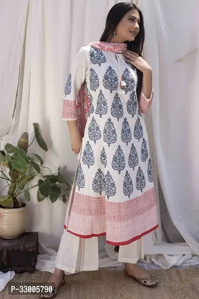 Stylish White Rayon Printed Kurta Bottom and Dupatta Set For Women-thumb2