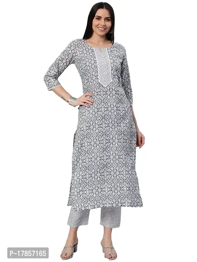 Stylish Womens Cotton Blend Printed Straight Kurta With Pant-thumb0