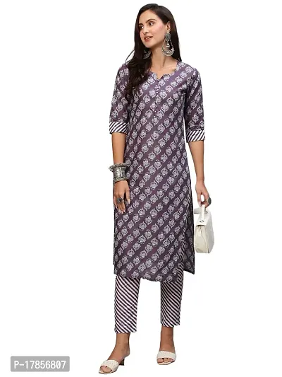 Stylish Womens Cotton Blend Printed Straight Kurta With Pant