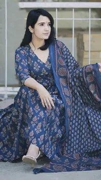 Stylish Blue Rayon Printed Kurta Bottom and Dupatta Set For Women-thumb3