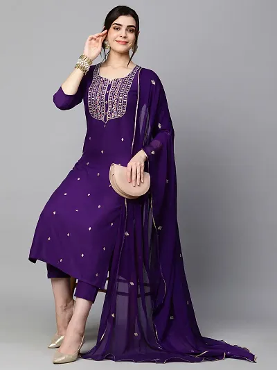 Stylish Embroidered Cotton Kurta, Bottom with Dupatta Set