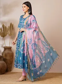 Stylish Blue Rayon Floral Kurta Bottom and Dupatta Set For Women-thumb3