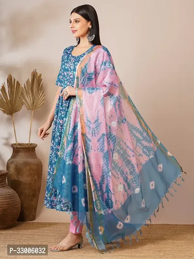 Stylish Blue Rayon Floral Kurta Bottom and Dupatta Set For Women-thumb4