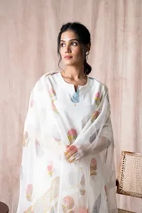 Elegant White Printed Cotton Blend Kurta with Pant And Dupatta Set For Women-thumb3