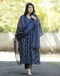 Stylish Blue Rayon Printed Kurta Bottom and Dupatta Set For Women-thumb1