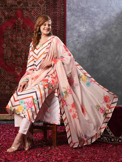 Stylish Rayon Printed A-Line Kurtis Bottom and Dupatta Set