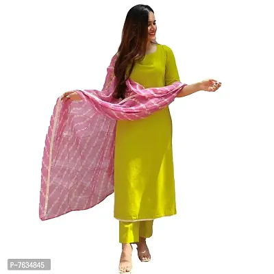 ANNI DESIGNER Women's Rayon Solid Kurta with Palazzo and Dupatta (LAHARIYA Parrot_01_Green)-thumb0