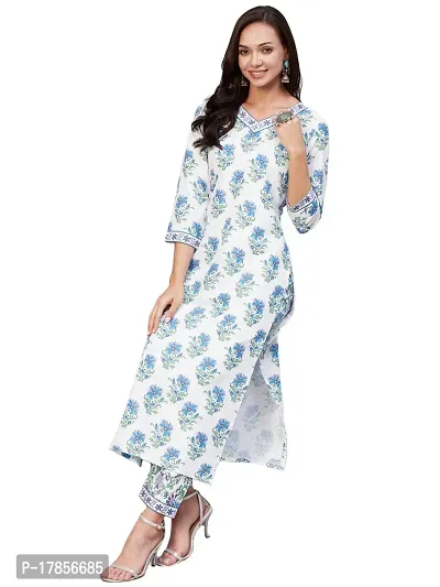 Stylish Womens Cotton Blend Printed Straight Kurta With Pant-thumb0