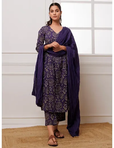 Stylish Women Cotton Kurta, Bottom with Dupatta Set