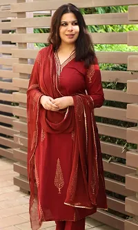 Stylish Maroon Rayon Solid Kurta Bottom and Dupatta Set For Women-thumb1