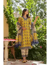 Straight Mustard Printed Cotton Blend Kurta, Bottom and Dupatta Set For Women-thumb3