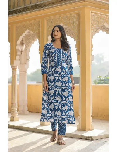 Trendy Cotton Blend Straight Printed Kurta Bottom Set