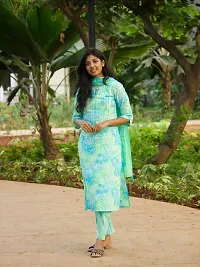 Stylish Turquoise Rayon Printed Kurta Bottom and Dupatta Set For Women-thumb3