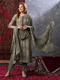 Stylish Grey Rayon Floral Kurta Bottom and Dupatta Set For Women-thumb3