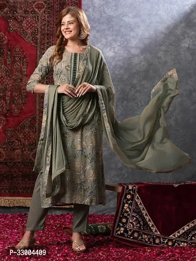 Stylish Grey Rayon Floral Kurta Bottom and Dupatta Set For Women-thumb5