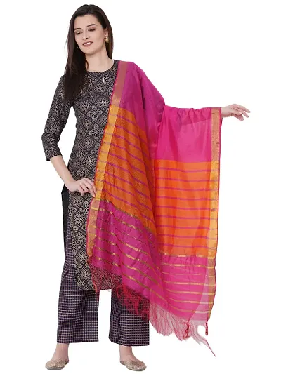 Stylish Cotton Straight Printed Kurta With Pant And Dupatta Set