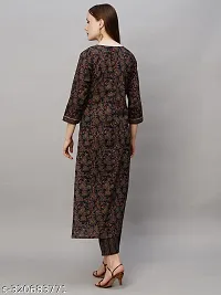 Stylish Black Cotton Blend Printed Kurta Pant Set For Women-thumb2