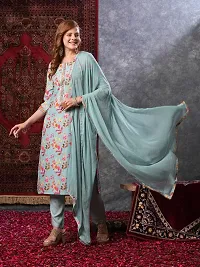 Stylish Turquoise Rayon Printed Kurta Bottom and Dupatta Set For Women-thumb4