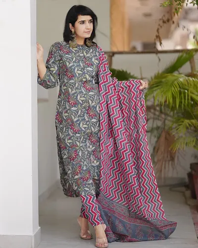 Stylish Rayon Printed Straight Kurtis Bottom and Dupatta Set