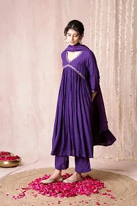 Stylish Purple Rayon Embroidered Kurta Bottom and Dupatta Set For Women-thumb2