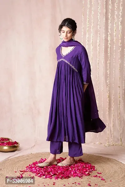 Stylish Purple Rayon Embroidered Kurta Bottom and Dupatta Set For Women-thumb3