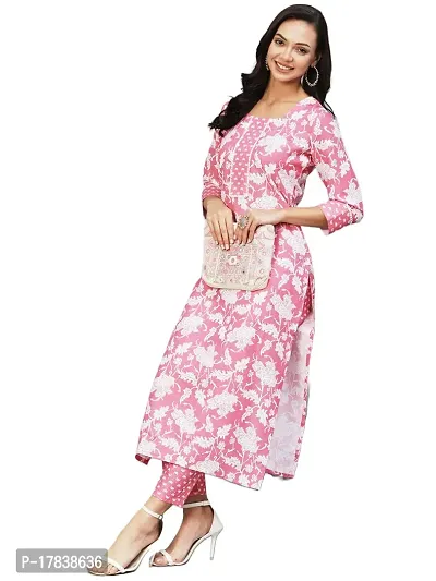 Stylish Womens Cotton Blend Printed Straight Kurta With Pant-thumb0