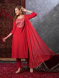 Stylish Red Rayon Embroidered Kurta Bottom and Dupatta Set For Women-thumb4