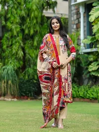 Stylish Beige Rayon Printed Kurta Bottom and Dupatta Set For Women-thumb1