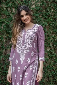 Beautiful Cotton Blend Peach Embroidered Kurta For Women-thumb1