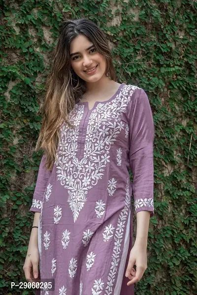 Beautiful Cotton Blend Peach Embroidered Kurta For Women-thumb2