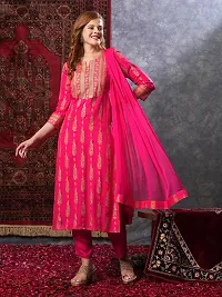 Stylish Pink Rayon Printed Kurta Bottom and Dupatta Set For Women-thumb3