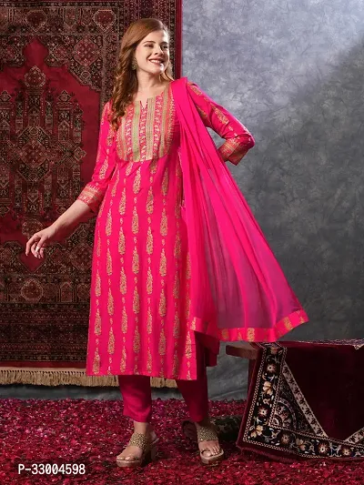 Stylish Pink Rayon Printed Kurta Bottom and Dupatta Set For Women-thumb4