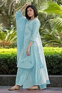 Stylish Blue Rayon Embroidered Kurta Bottom and Dupatta Set For Women-thumb2