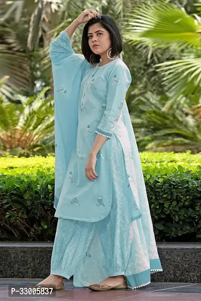 Stylish Blue Rayon Embroidered Kurta Bottom and Dupatta Set For Women-thumb3