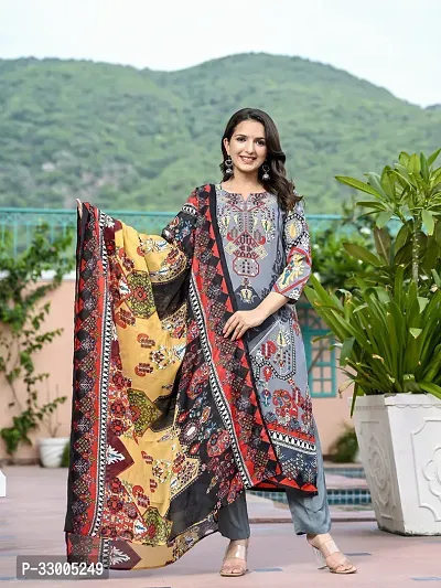 Stylish Multicoloured Rayon Printed Kurta Bottom and Dupatta Set For Women-thumb0