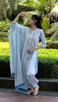 Elegant Cotton Blend Lace Kurta with Pant And Dupatta Set For Women-thumb1