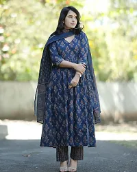 Stylish Blue Rayon Printed Kurta Bottom and Dupatta Set For Women-thumb2