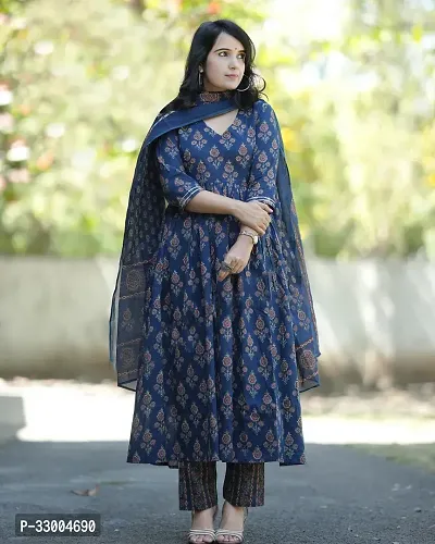 Stylish Blue Rayon Printed Kurta Bottom and Dupatta Set For Women-thumb3