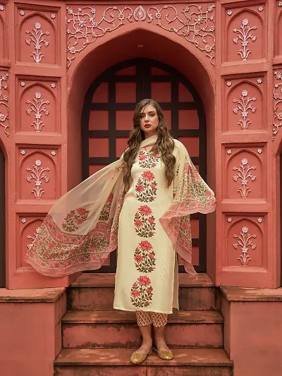 Stylish Cotton Blend Printed Straight Kurtis Bottom and Dupatta Set