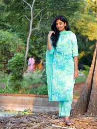 Stylish Turquoise Rayon Printed Kurta Bottom and Dupatta Set For Women-thumb1