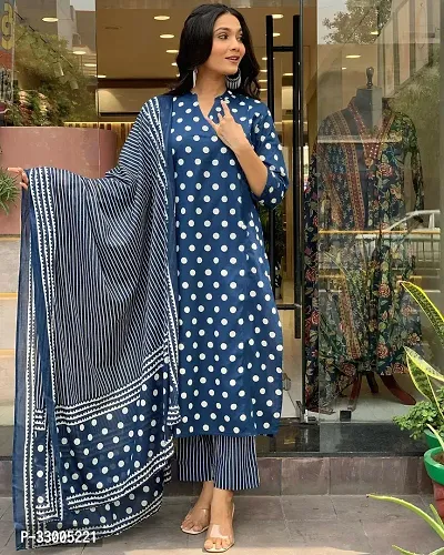 Stylish Blue Rayon Polka Print Kurta Bottom and Dupatta Set For Women-thumb0