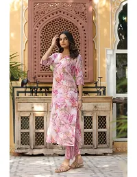 Trendy Pink Printed Cotton Blend Straight Kurta Pant Set-thumb2