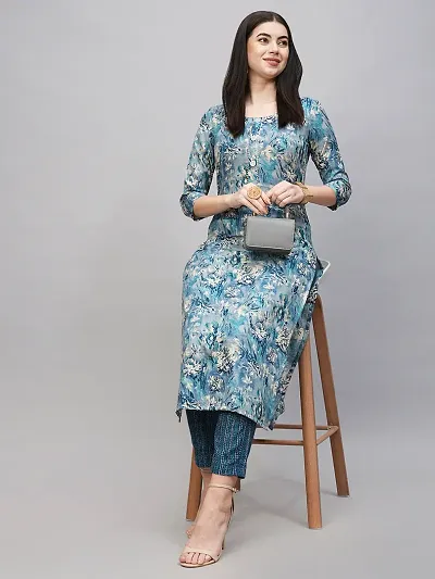 Stylish Cotton Blend Straight Printed Kurta Bottom Set