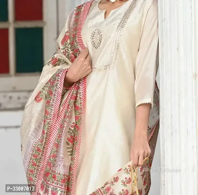 Stylish Cream Rayon Solid Kurta Bottom and Dupatta Set For Women-thumb4