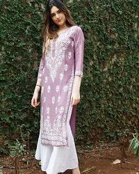 Beautiful Cotton Blend Peach Embroidered Kurta For Women-thumb3