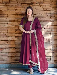 Stylish Wine Rayon Solid Kurta Bottom and Dupatta Set For Women-thumb1