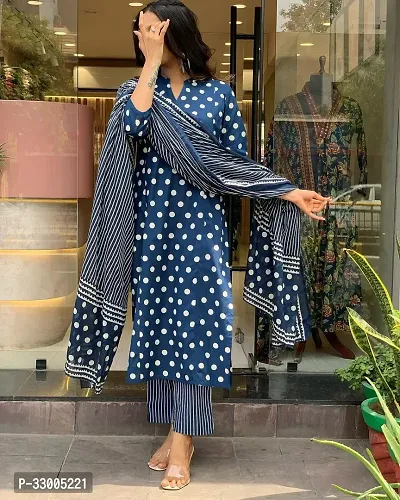 Stylish Blue Rayon Polka Print Kurta Bottom and Dupatta Set For Women-thumb4